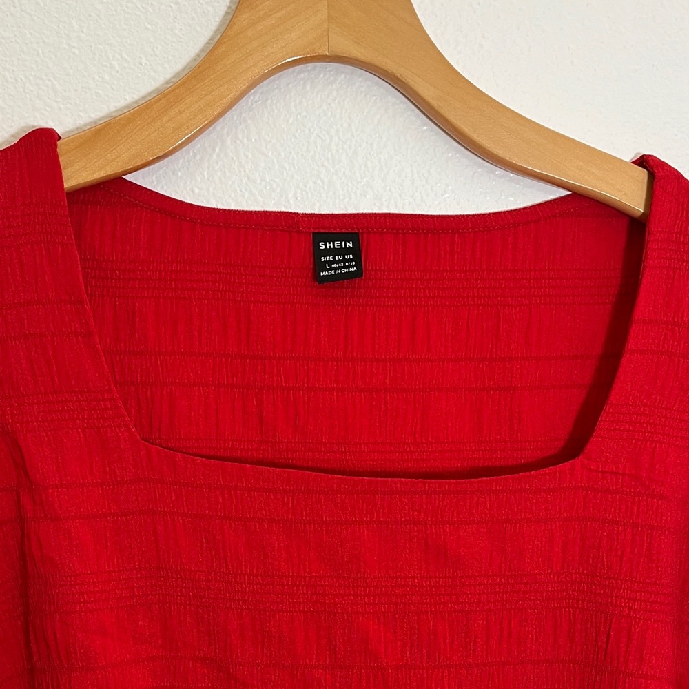 Shein Vibrant Red Ruffle Office Holiday Blouse - Picture 3 of 8